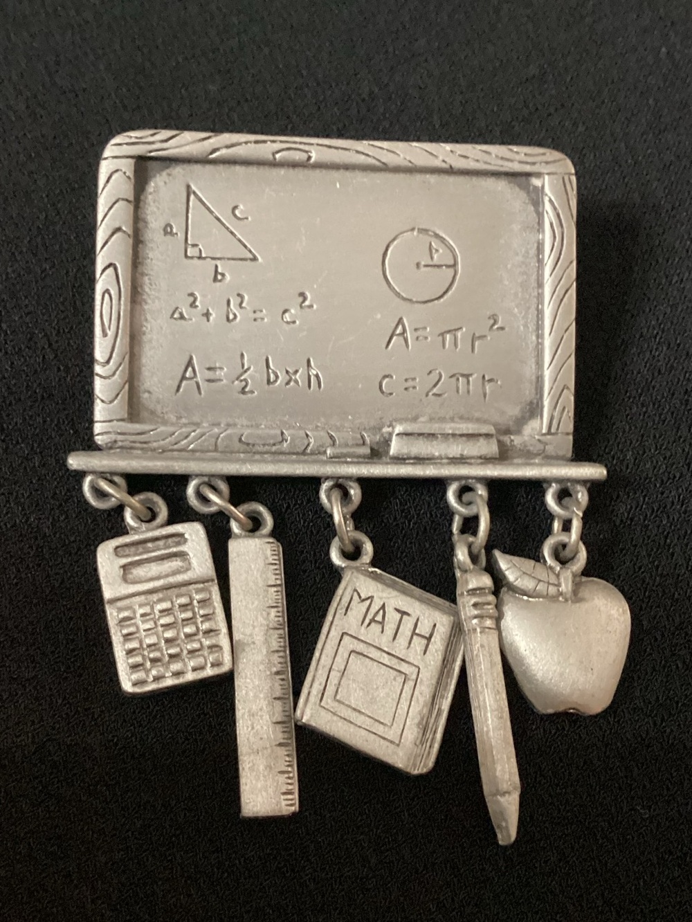 Vintage JJ Jonette Math Teacher Chalkboard Dangle Brooch